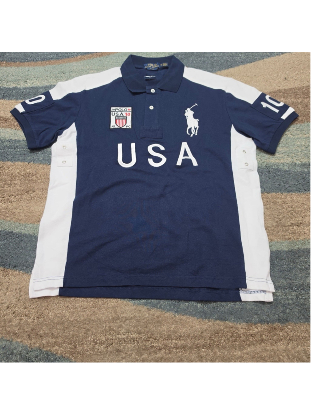 Polo Ralph Lauren USA Big Pony Polo Shirt XL Navy White Slim Fit